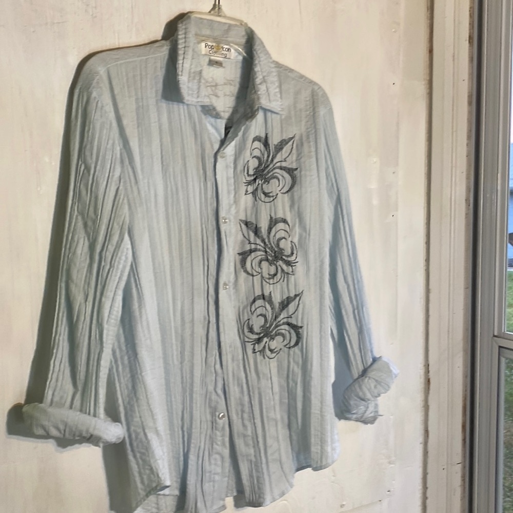 POP ICon Clothing Embroidered Posh Cotton Button Up- S